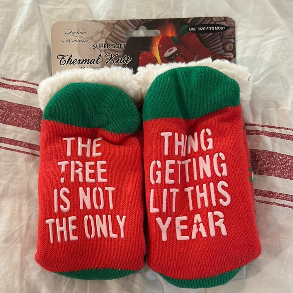 Red and Green Thermal Knit Socks